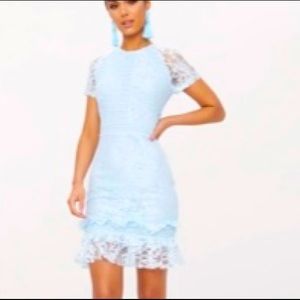 Dusty blue hem lace bodycon dress